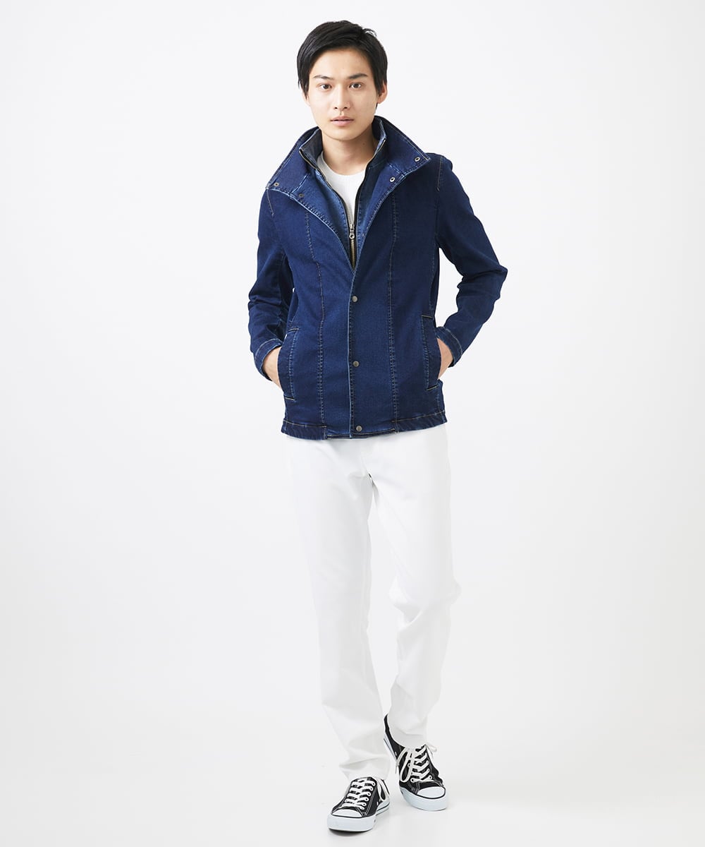 MKJDC02290 MK MICHEL KLEIN HOMME(MKミッシェルクランオム) 【秋/春兼用／ストレッチ】ダブルカラーデニムブルゾン ブルー