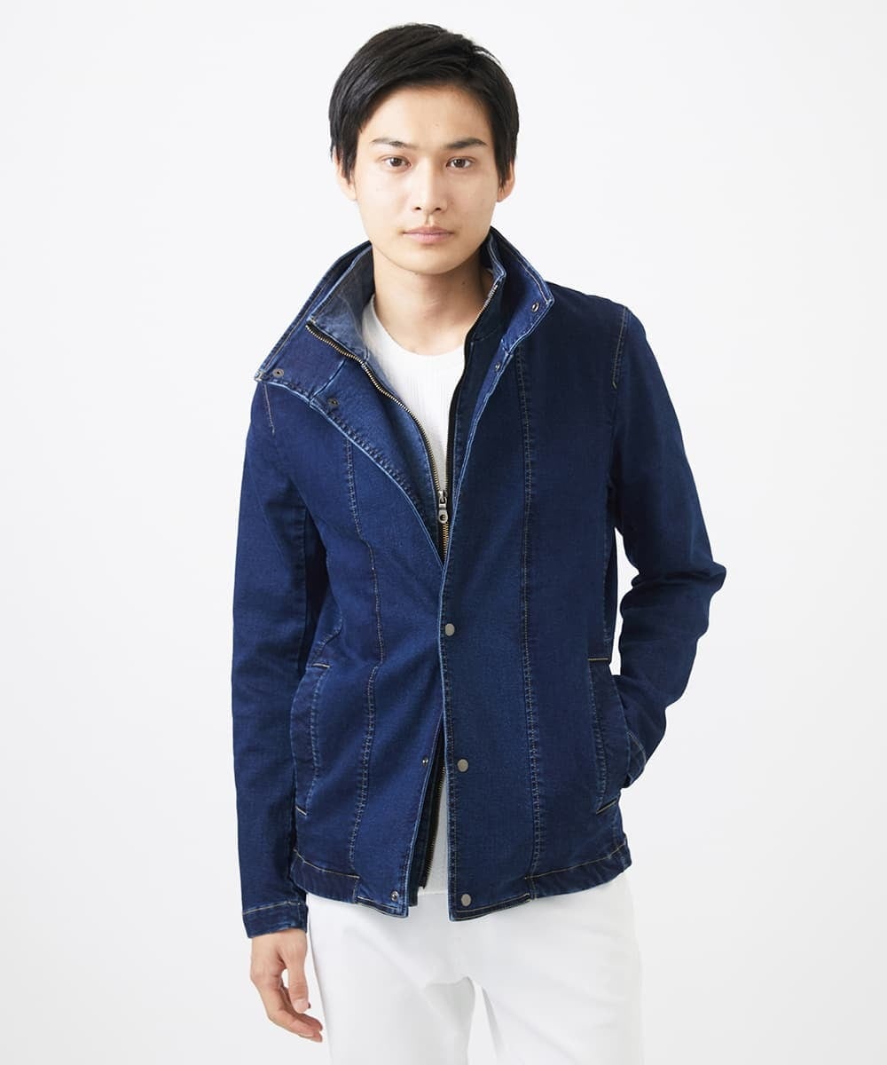 MKJDC02290 MK MICHEL KLEIN HOMME(MKミッシェルクランオム) 【秋/春兼用／ストレッチ】ダブルカラーデニムブルゾン ブルー