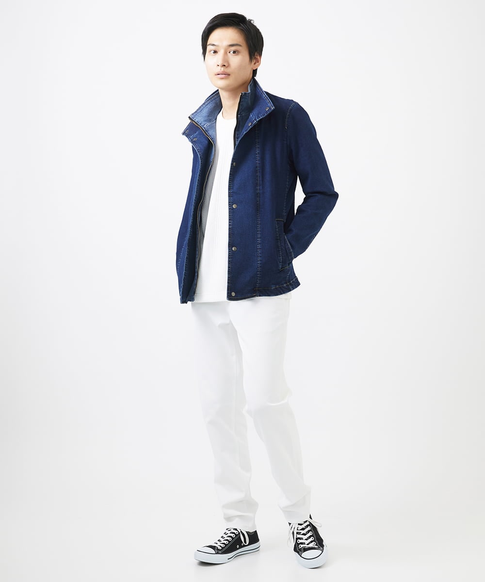 MKJDC02290 MK MICHEL KLEIN HOMME(MKミッシェルクランオム) 【秋/春兼用／ストレッチ】ダブルカラーデニムブルゾン ブルー