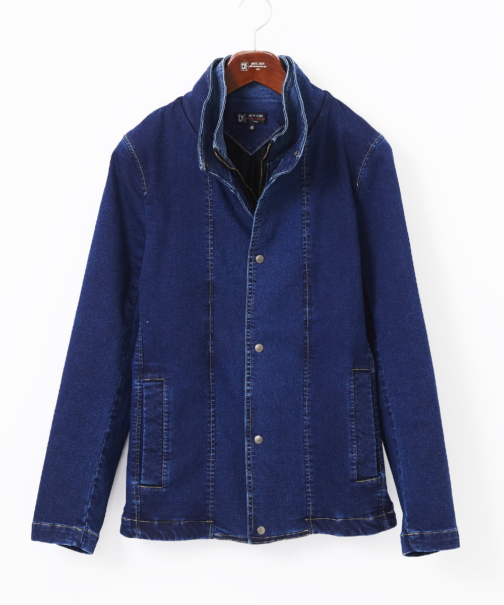 MKJDC02290 MK MICHEL KLEIN HOMME(MKミッシェルクランオム) 【秋/春兼用／ストレッチ】ダブルカラーデニムブルゾン ブルー