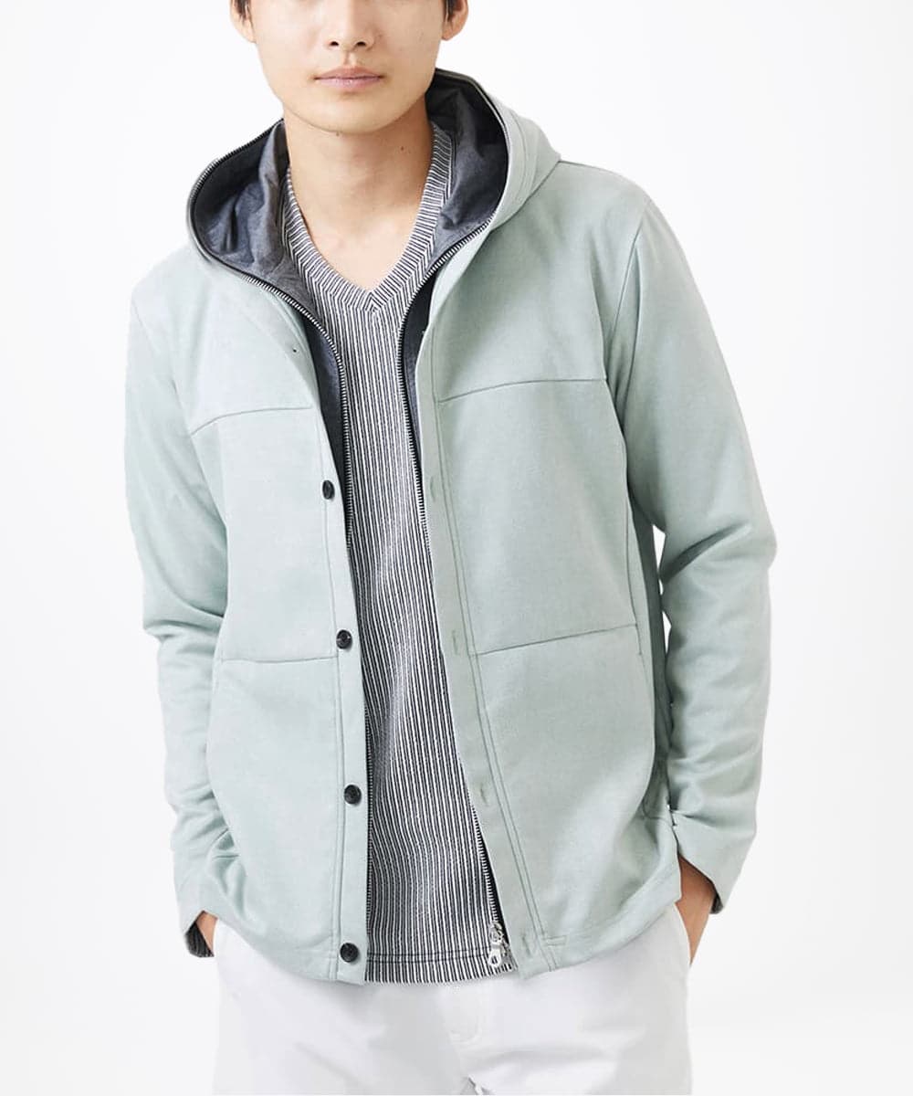 MKJDC36150 MK MICHEL KLEIN HOMME(MKミッシェルクランオム) 【洗える】スエードジャージ / フェイクレイヤードパーカー グリーン