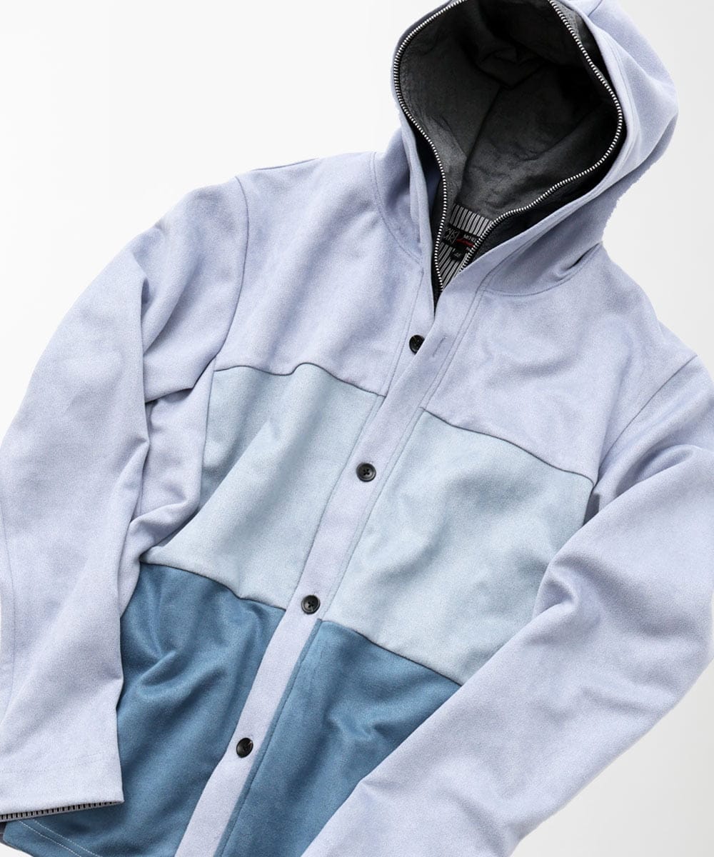MKJDC36150 MK MICHEL KLEIN HOMME(MKミッシェルクランオム) 【洗える】スエードジャージ / フェイクレイヤードパーカー ライトブルー