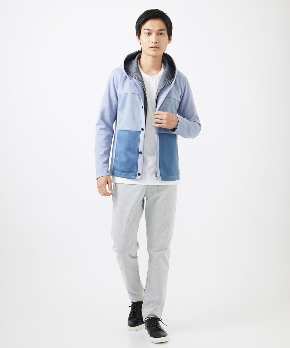 MKJDC36150 MK MICHEL KLEIN HOMME(MKミッシェルクランオム) 【洗える】スエードジャージ / フェイクレイヤードパーカー ライトブルー