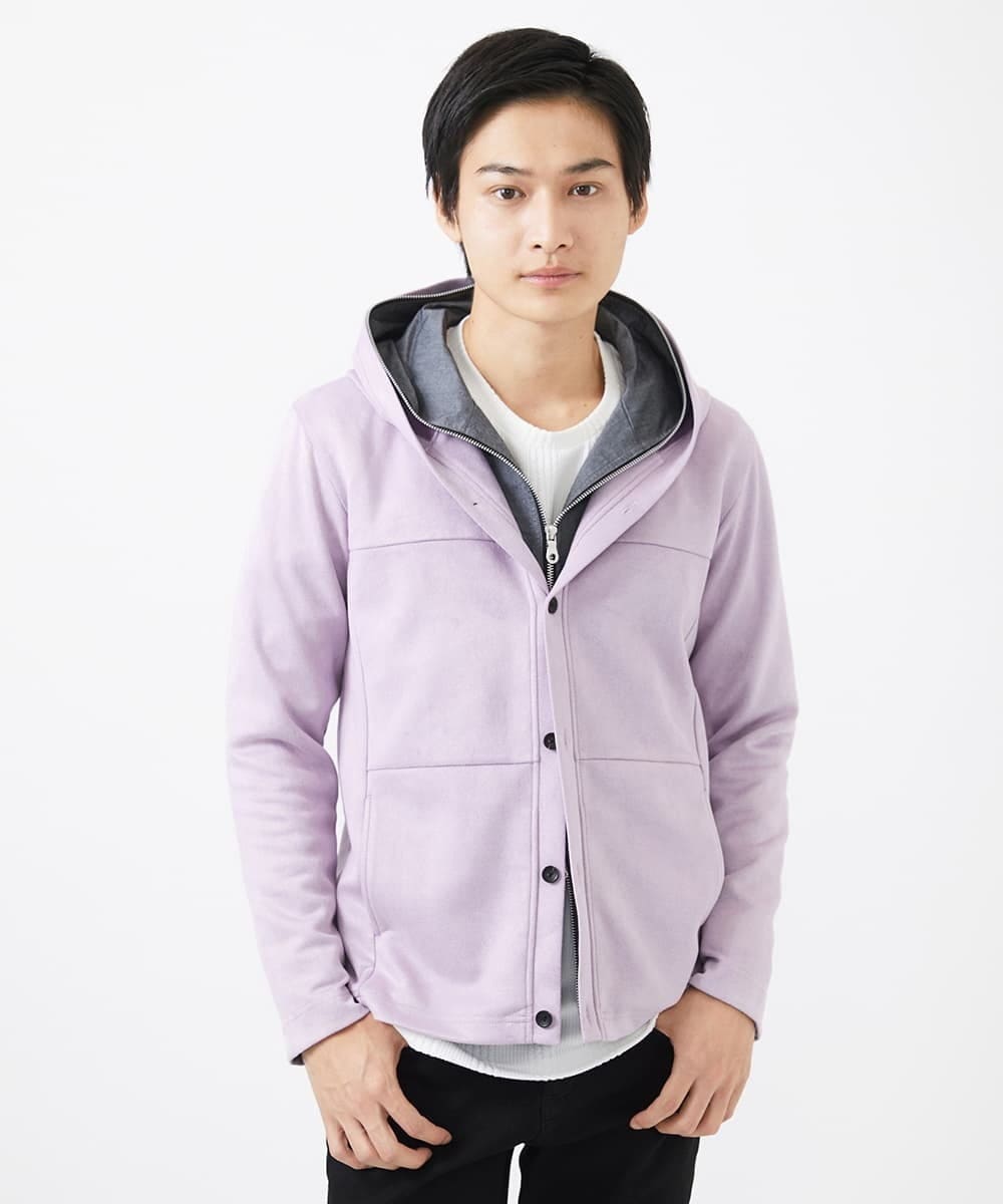 MKJDC36150 MK MICHEL KLEIN HOMME(MKミッシェルクランオム) 【洗える】スエードジャージ / フェイクレイヤードパーカー ライトブルー
