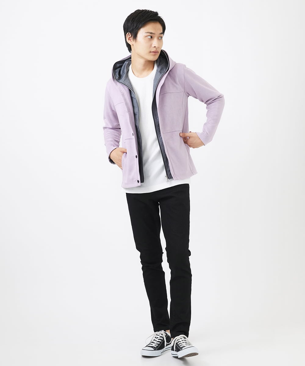MKJDC36150 MK MICHEL KLEIN HOMME(MKミッシェルクランオム) 【洗える】スエードジャージ / フェイクレイヤードパーカー ライトブルー