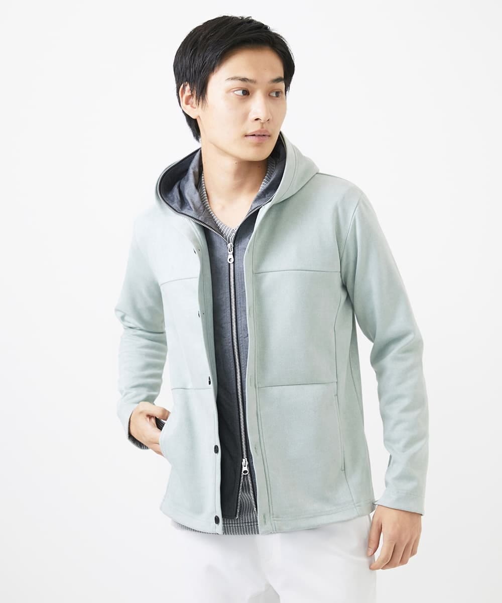 MKJDC36150 MK MICHEL KLEIN HOMME(MKミッシェルクランオム) 【洗える】スエードジャージ / フェイクレイヤードパーカー ライトブルー