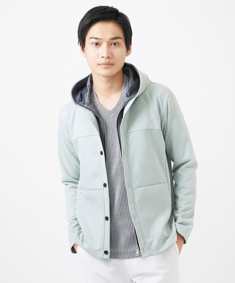MKJDC36150 MK MICHEL KLEIN HOMME(MKミッシェルクランオム) 【洗える】スエードジャージ / フェイクレイヤードパーカー ライトブルー