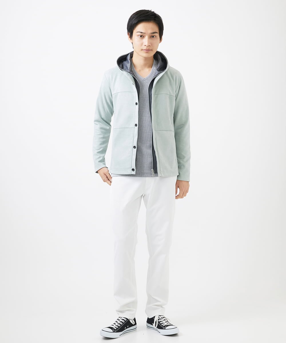 MKJDC36150 MK MICHEL KLEIN HOMME(MKミッシェルクランオム) 【洗える】スエードジャージ / フェイクレイヤードパーカー ライトブルー