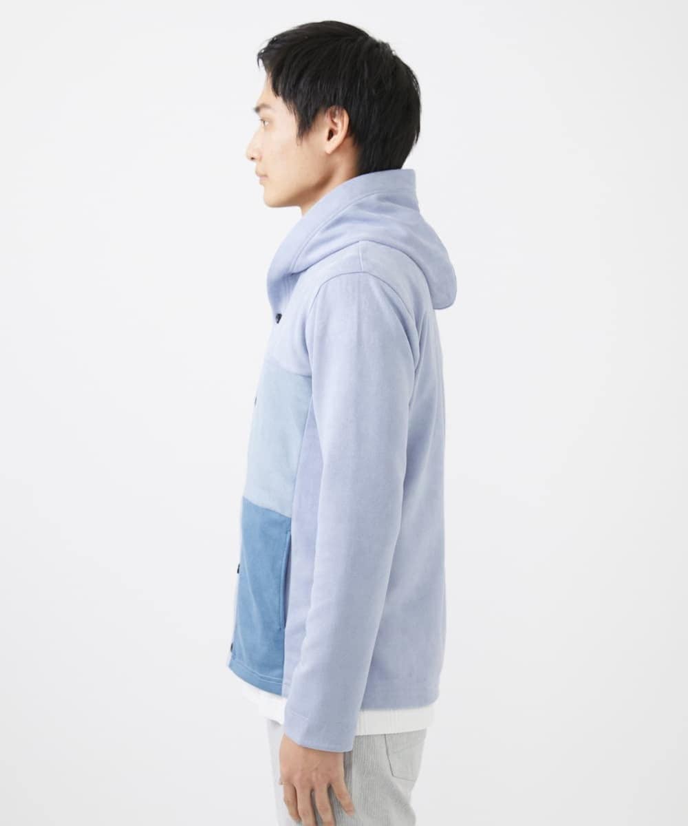 MKJDC36150 MK MICHEL KLEIN HOMME(MKミッシェルクランオム) 【洗える】スエードジャージ / フェイクレイヤードパーカー ライトブルー