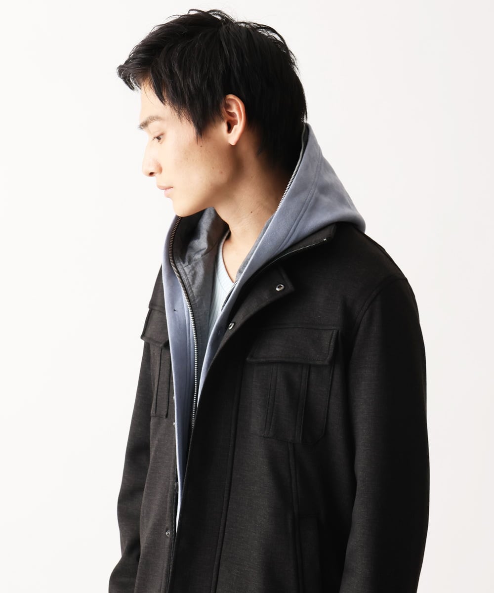 MKJDC36150 MK MICHEL KLEIN HOMME(MKミッシェルクランオム) 【洗える】スエードジャージ / フェイクレイヤードパーカー ライトブルー