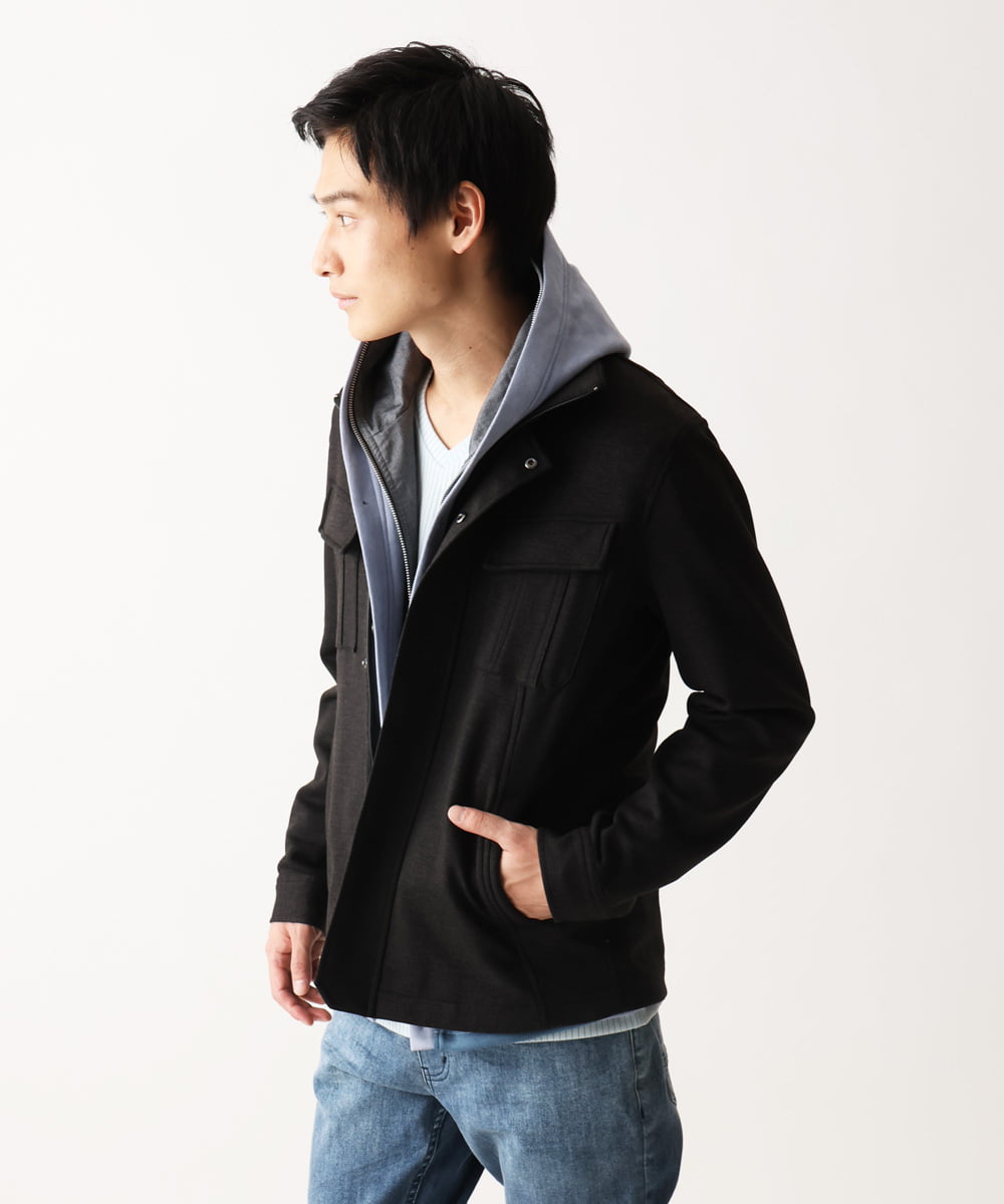 MKJDC36150 MK MICHEL KLEIN HOMME(MKミッシェルクランオム) 【洗える】スエードジャージ / フェイクレイヤードパーカー ライトブルー