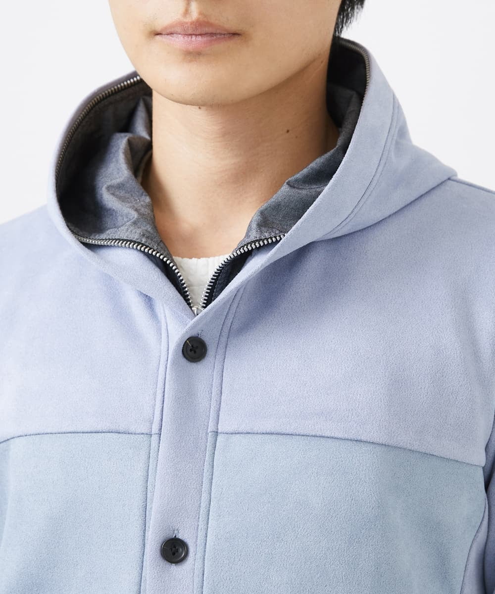 MKJDC36150 MK MICHEL KLEIN HOMME(MKミッシェルクランオム) 【洗える】スエードジャージ / フェイクレイヤードパーカー ライトブルー