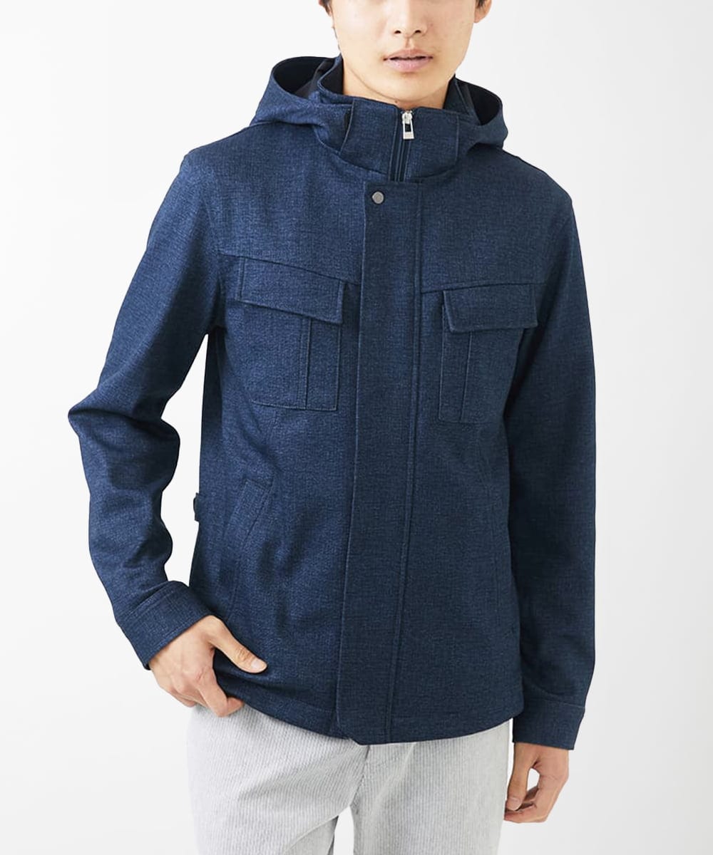 MKJGC10190 MK MICHEL KLEIN HOMME(MKミッシェルクランオム) 【秋春兼用/洗える /ストレッチ】M-65ブルゾン / TEC EASY JERSEY ブルー
