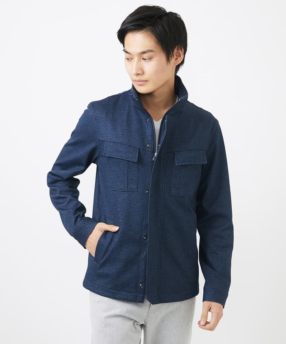 MKJGC10190 MK MICHEL KLEIN HOMME(MKミッシェルクランオム) 【秋春兼用/洗える /ストレッチ】M-65ブルゾン / TEC EASY JERSEY ブルー
