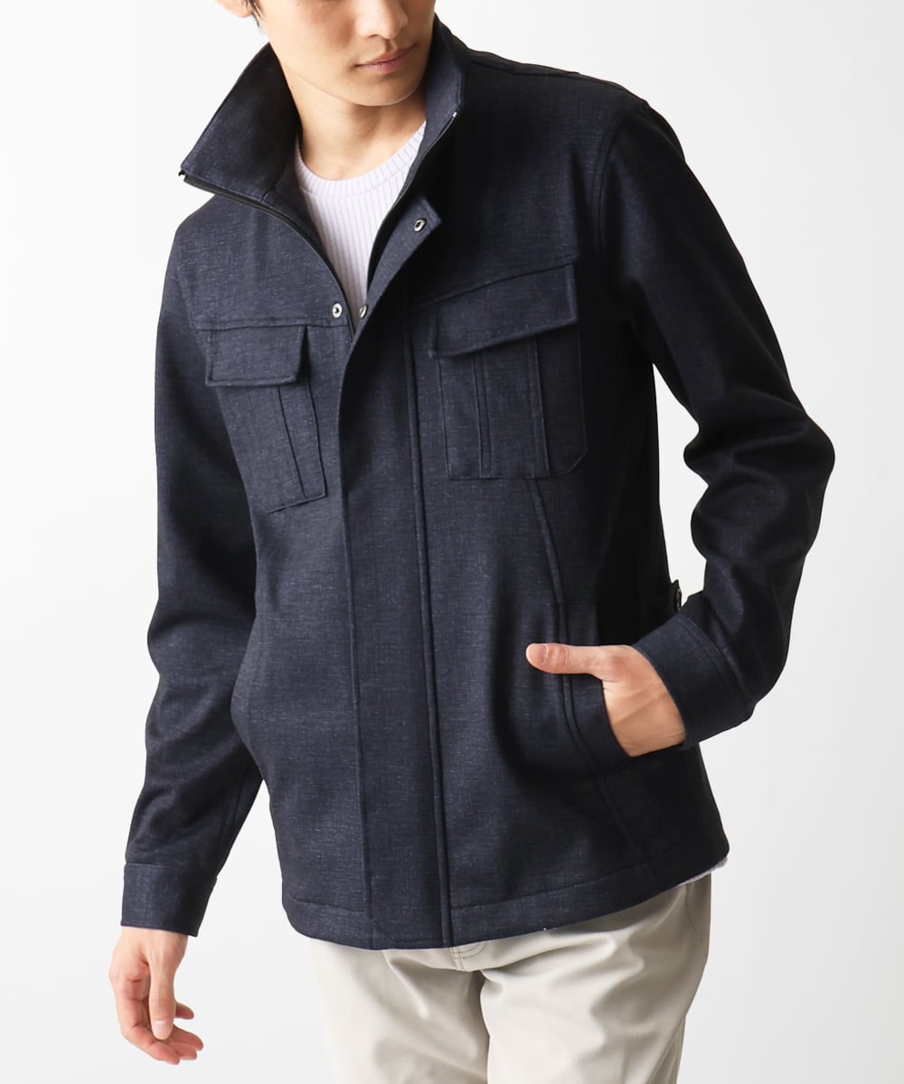 MKJGC10190 MK MICHEL KLEIN HOMME(MKミッシェルクランオム) 【秋春兼用/洗える /ストレッチ】M-65ブルゾン / TEC EASY JERSEY ネイビー