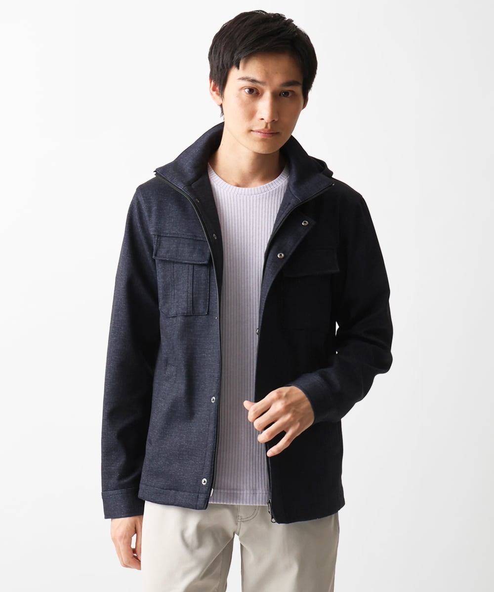 MKJGC10190 MK MICHEL KLEIN HOMME(MKミッシェルクランオム) 【秋春兼用/洗える /ストレッチ】M-65ブルゾン / TEC EASY JERSEY ネイビー