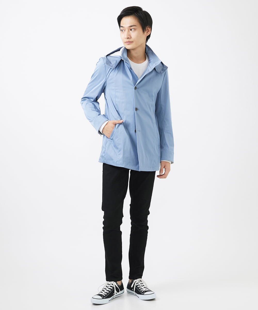 MKJGC12190 MK MICHEL KLEIN HOMME(MKミッシェルクランオム) 【残りわずか！/在庫限り/秋春着用可能】フード着脱ショートコート ライトブルー
