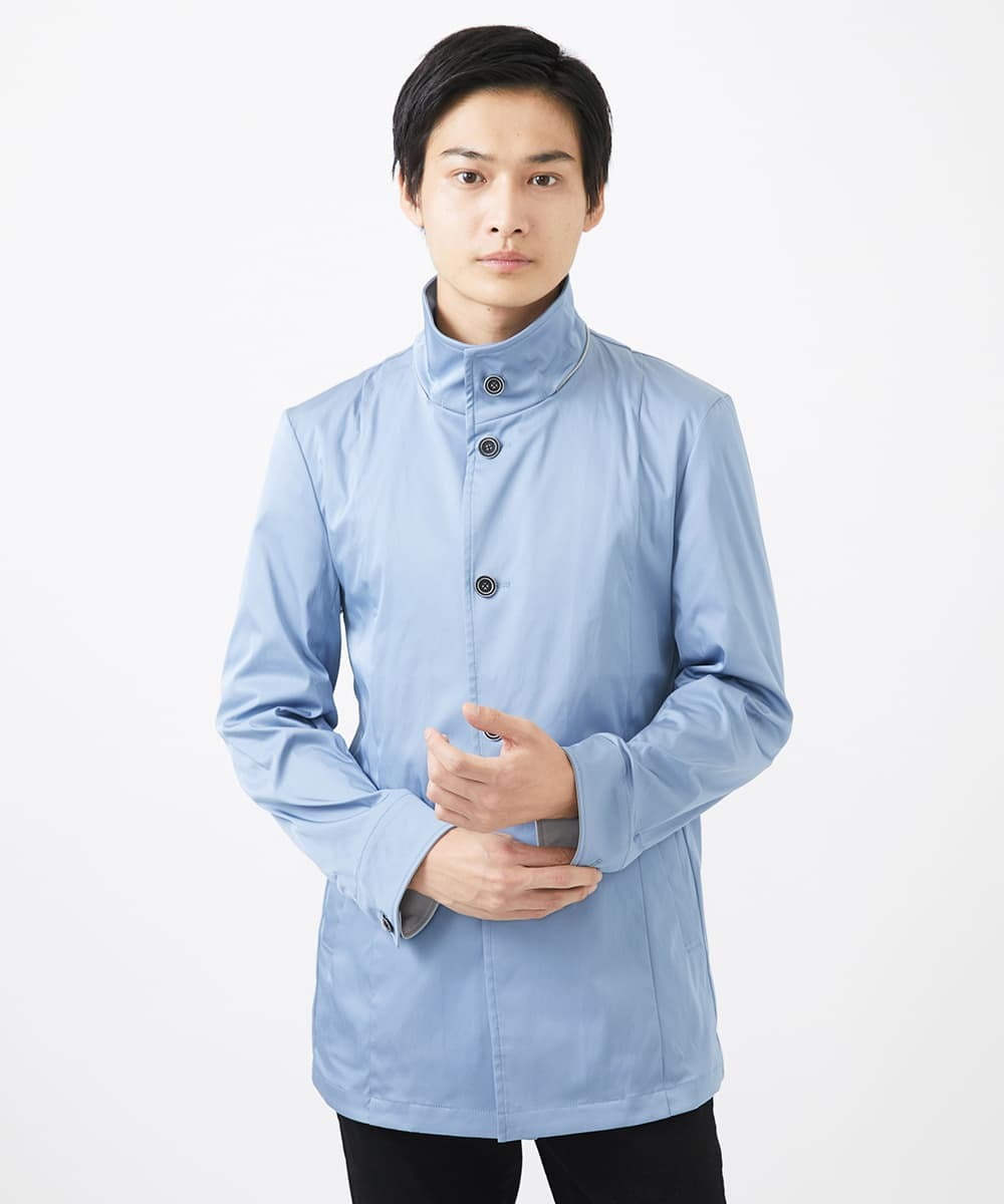 MKJGC12190 MK MICHEL KLEIN HOMME(MKミッシェルクランオム) 【残りわずか！/在庫限り/秋春着用可能】フード着脱ショートコート ライトブルー