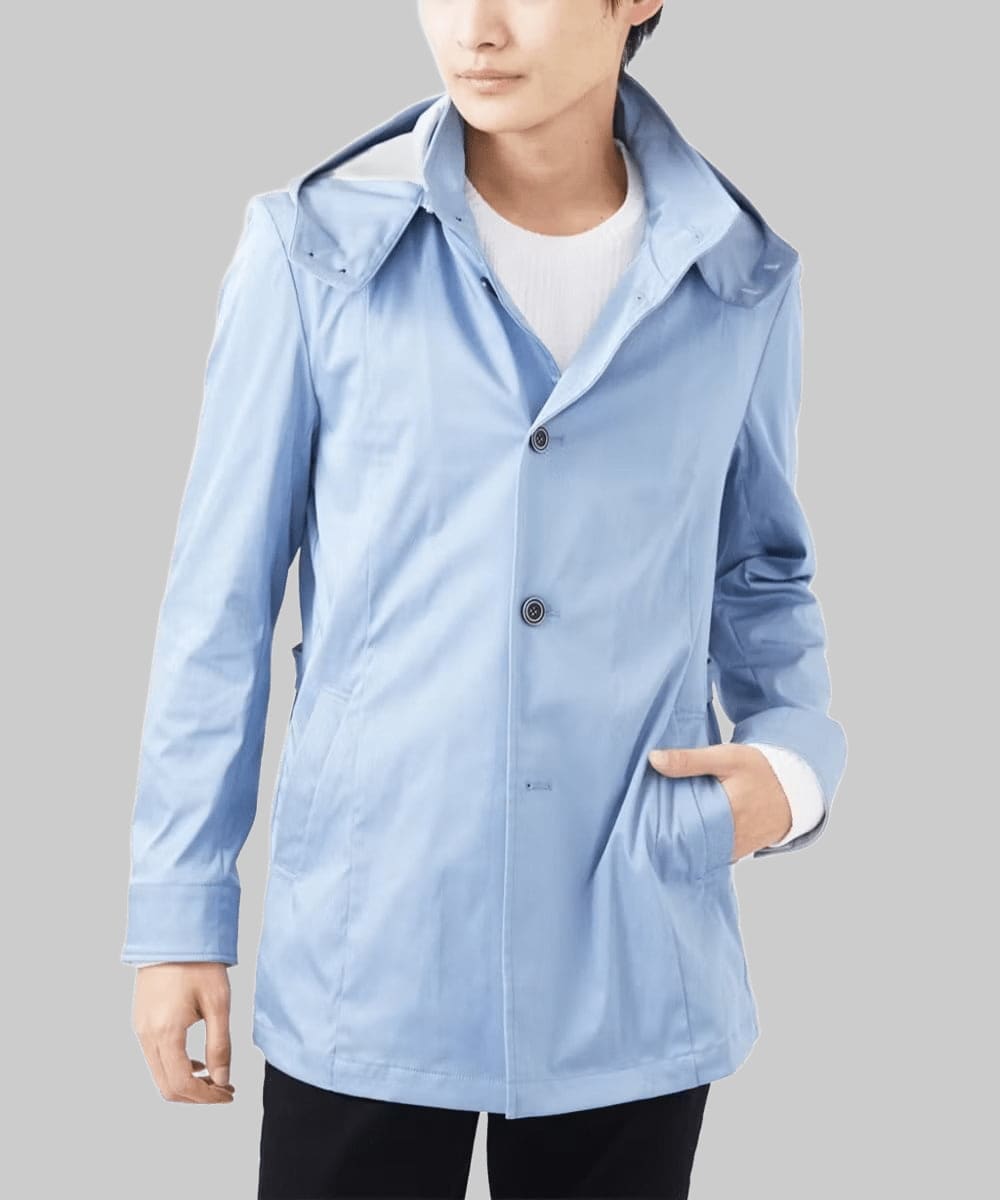 MKJGC12190 MK MICHEL KLEIN HOMME(MKミッシェルクランオム) 【残りわずか！/在庫限り/秋春着用可能】フード着脱ショートコート ライトブルー