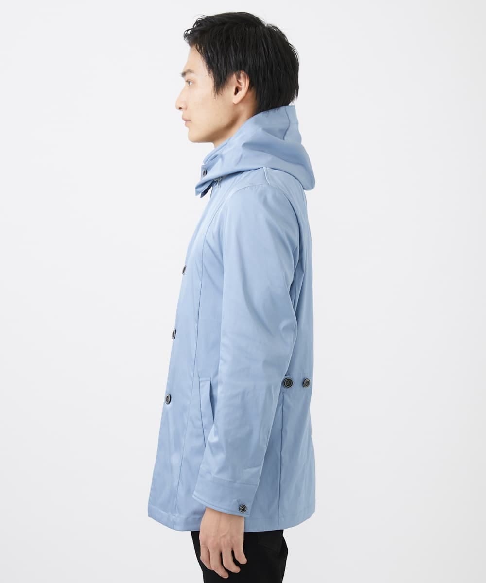 MKJGC12190 MK MICHEL KLEIN HOMME(MKミッシェルクランオム) 【残りわずか！/在庫限り/秋春着用可能】フード着脱ショートコート ライトブルー