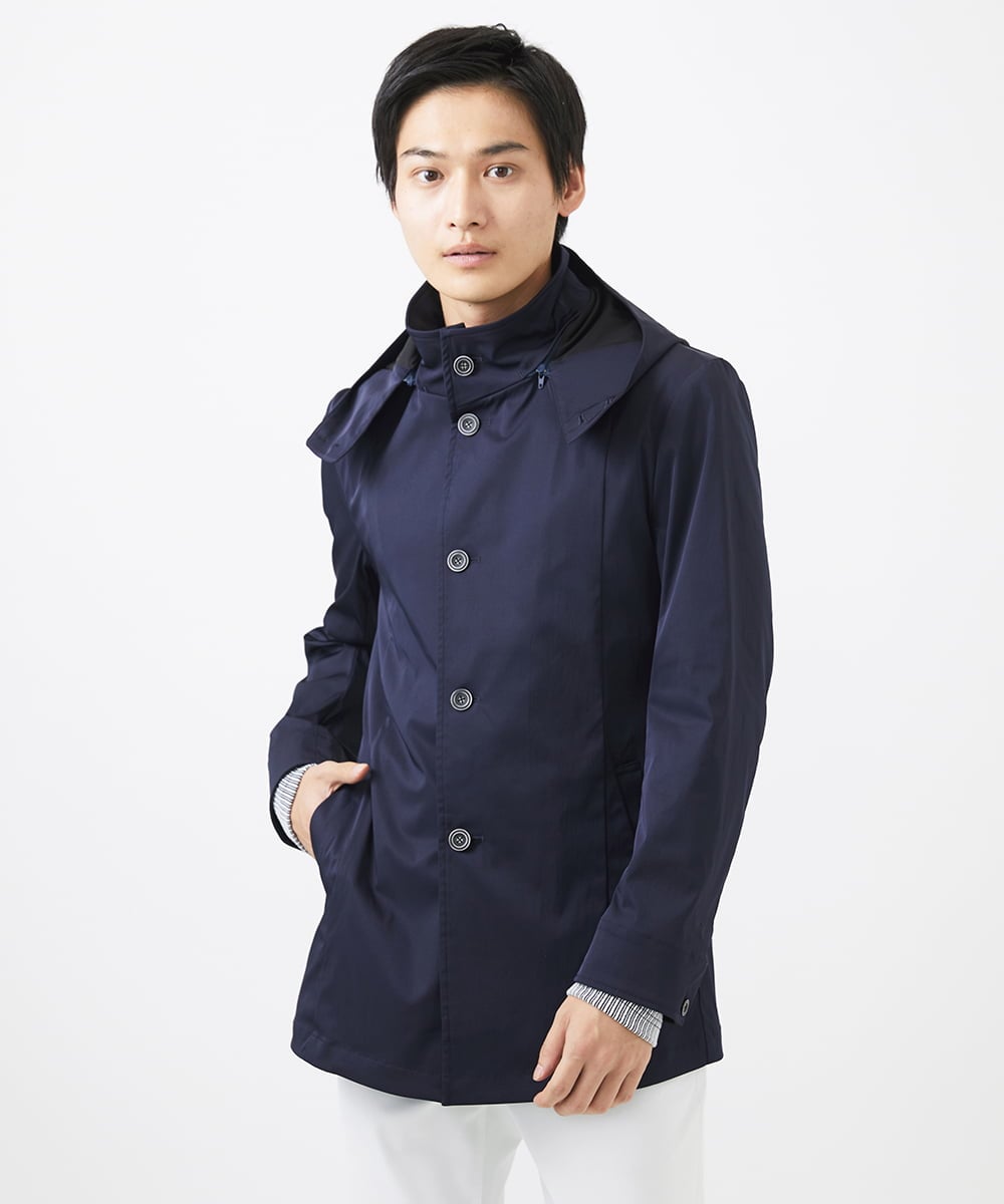 MKJGC12190 MK MICHEL KLEIN HOMME(MKミッシェルクランオム) 【残りわずか！/在庫限り/秋春着用可能】フード着脱ショートコート ネイビー