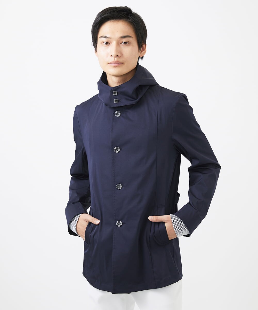 MKJGC12190 MK MICHEL KLEIN HOMME(MKミッシェルクランオム) 【残りわずか！/在庫限り/秋春着用可能】フード着脱ショートコート ネイビー