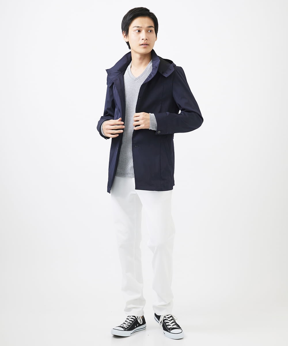 MKJGC12190 MK MICHEL KLEIN HOMME(MKミッシェルクランオム) 【残りわずか！/在庫限り/秋春着用可能】フード着脱ショートコート ネイビー