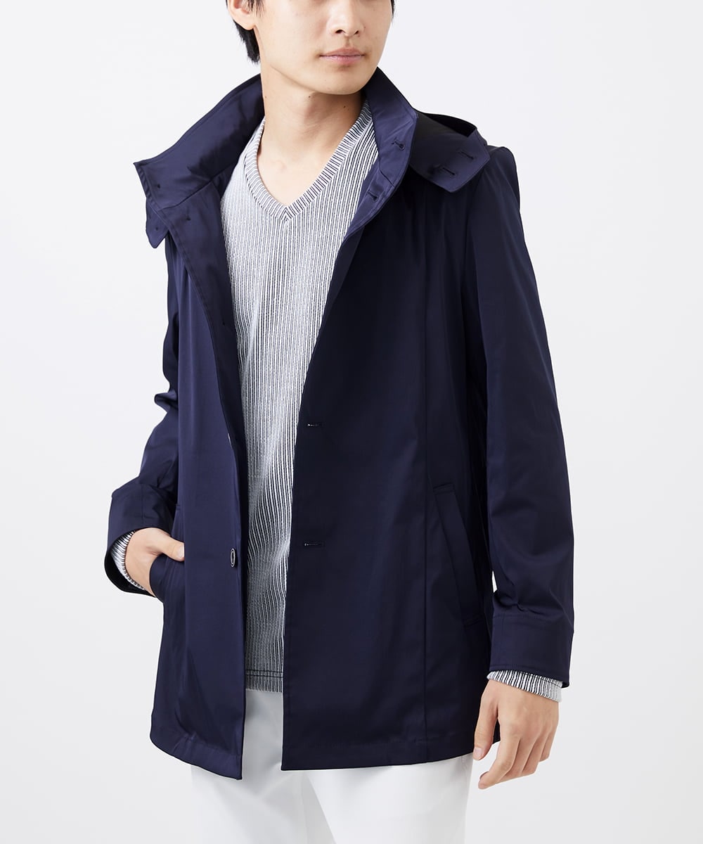 MKJGC12190 MK MICHEL KLEIN HOMME(MKミッシェルクランオム) 【残りわずか！/在庫限り/秋春着用可能】フード着脱ショートコート ネイビー