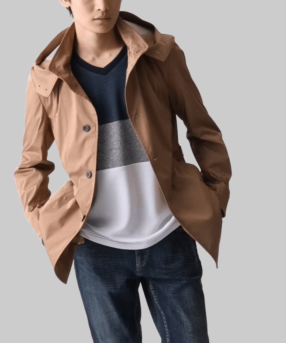 MKJGC12190 MK MICHEL KLEIN HOMME(MKミッシェルクランオム) 【残りわずか！/在庫限り/秋春着用可能】フード着脱ショートコート ベージュ