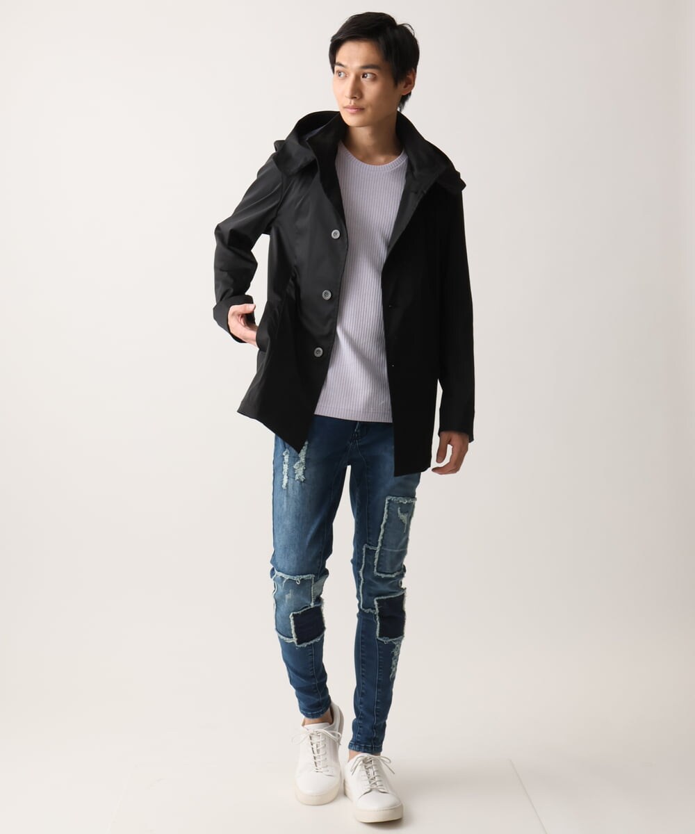 MKJGC12190 MK MICHEL KLEIN HOMME(MKミッシェルクランオム) 【残りわずか！/在庫限り/秋春着用可能】フード着脱ショートコート ブラック