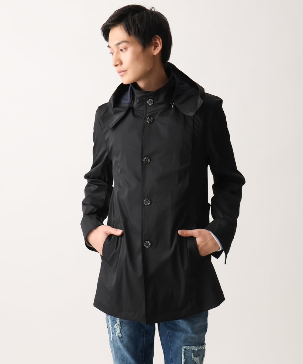 MKJGC12190 MK MICHEL KLEIN HOMME(MKミッシェルクランオム) 【残りわずか！/在庫限り/秋春着用可能】フード着脱ショートコート ブラック