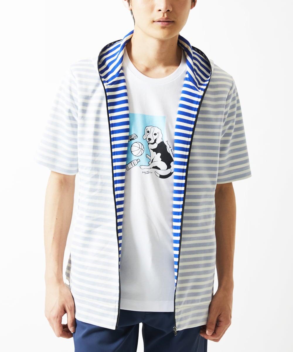 MKJGC17110 MK MICHEL KLEIN HOMME(MKミッシェルクランオム) 【吸水性・伸縮性◎】バッグリップボーダーパーカー ブルー