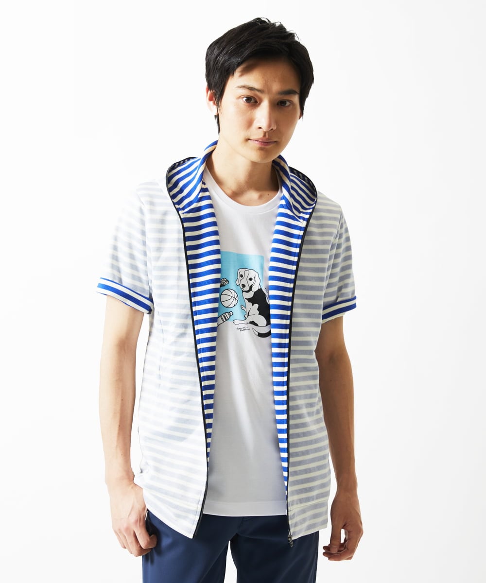 MKJGC17110 MK MICHEL KLEIN HOMME(MKミッシェルクランオム) 【吸水性・伸縮性◎】バッグリップボーダーパーカー ブルー