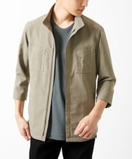 MKJGC66180 MK MICHEL KLEIN HOMME(MKミッシェルクランオム) 【洗える】 リネンタッチミリタリー七分袖シャツ カーキ