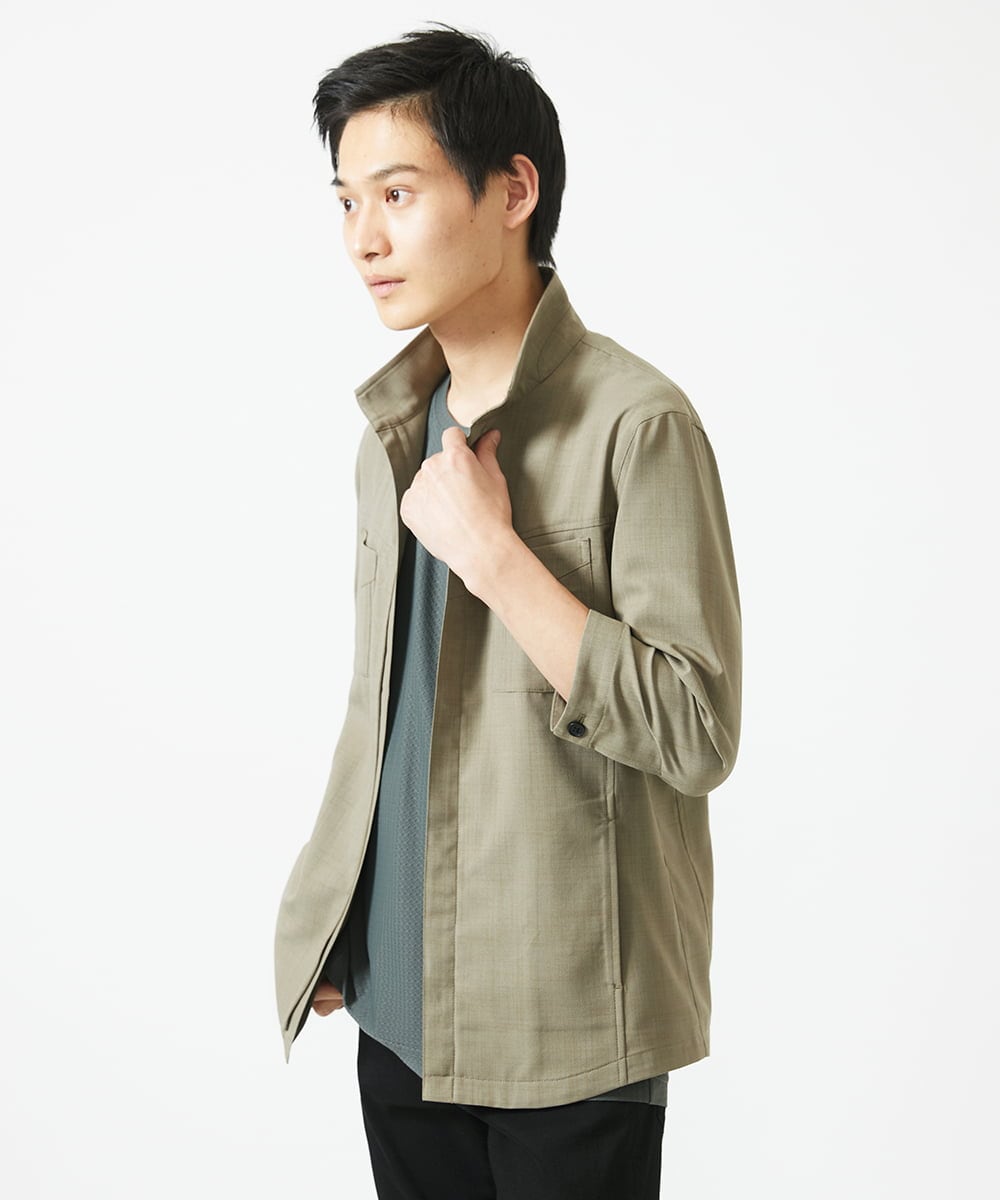 MKJGC66180 MK MICHEL KLEIN HOMME(MKミッシェルクランオム) 【洗える】 リネンタッチミリタリー七分袖シャツ カーキ