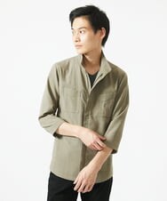 MKJGC66180 MK MICHEL KLEIN HOMME(MKミッシェルクランオム) 【洗える】 リネンタッチミリタリー七分袖シャツ カーキ