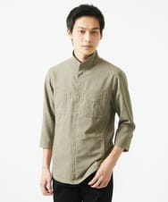 MKJGC66180 MK MICHEL KLEIN HOMME(MKミッシェルクランオム) 【洗える】 リネンタッチミリタリー七分袖シャツ カーキ