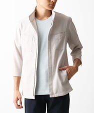 MKJGC66180 MK MICHEL KLEIN HOMME(MKミッシェルクランオム) 【洗える】 リネンタッチミリタリー七分袖シャツ ライトグレー
