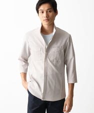 MKJGC66180 MK MICHEL KLEIN HOMME(MKミッシェルクランオム) 【洗える】 リネンタッチミリタリー七分袖シャツ ライトグレー