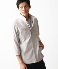 MKJGC66180 MK MICHEL KLEIN HOMME(MKミッシェルクランオム) 【洗える】 リネンタッチミリタリー七分袖シャツ ライトグレー