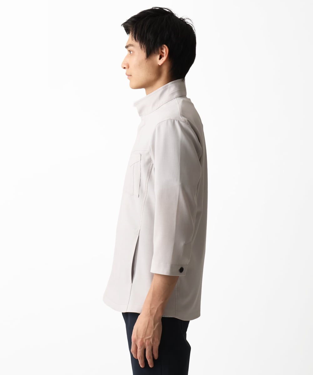 MKJGC66180 MK MICHEL KLEIN HOMME(MKミッシェルクランオム) 【洗える】 リネンタッチミリタリー七分袖シャツ ライトグレー