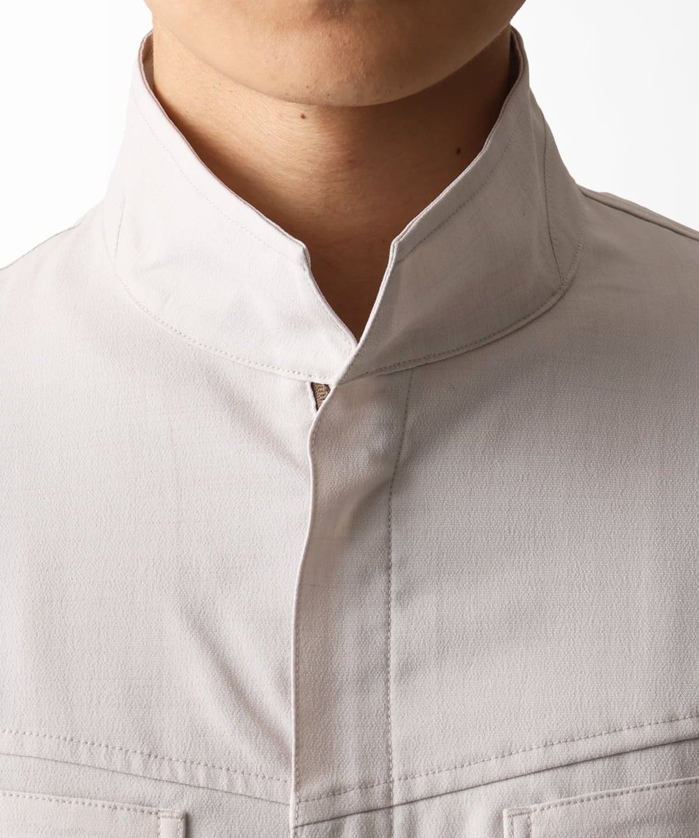 MKJGC66180 MK MICHEL KLEIN HOMME(MKミッシェルクランオム) 【洗える】 リネンタッチミリタリー七分袖シャツ ライトグレー