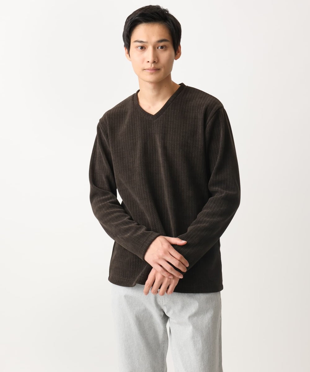 MKKAA68079 MK MICHEL KLEIN HOMME(MKミッシェルクランオム) Vネックカットソー / モールケーブル グリーン