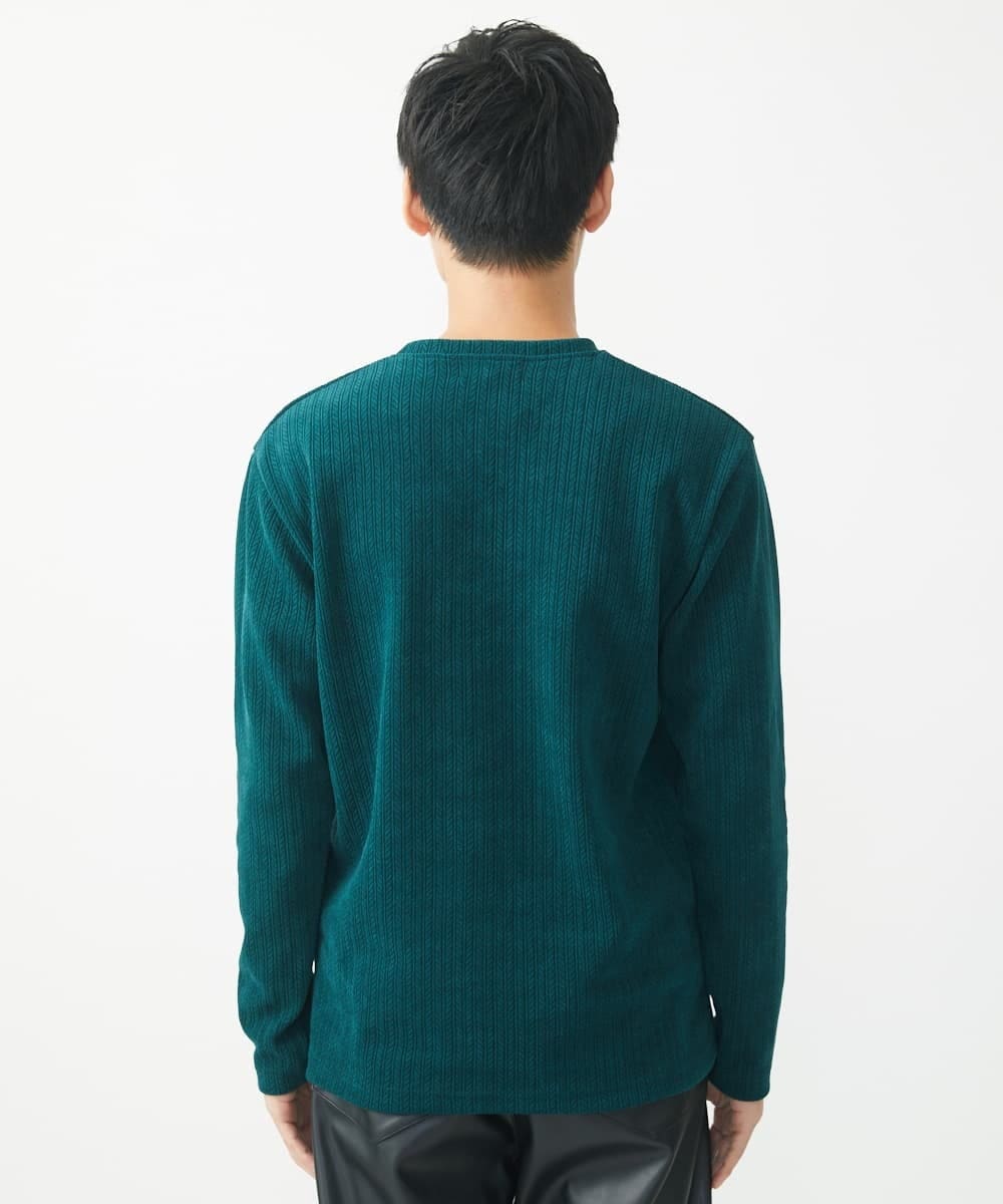 MKKAA68079 MK MICHEL KLEIN HOMME(MKミッシェルクランオム) Vネックカットソー / モールケーブル グリーン