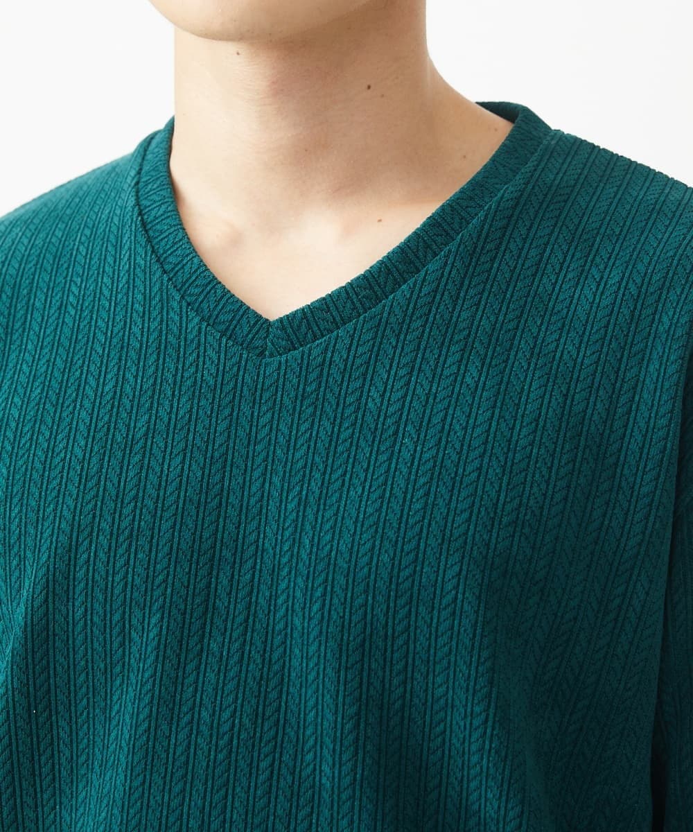 MKKAA68079 MK MICHEL KLEIN HOMME(MKミッシェルクランオム) Vネックカットソー / モールケーブル グリーン