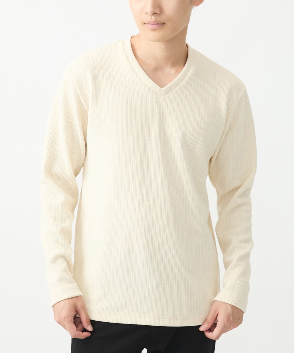 MKKAA68079 MK MICHEL KLEIN HOMME(MKミッシェルクランオム) Vネックカットソー / モールケーブル アイボリー