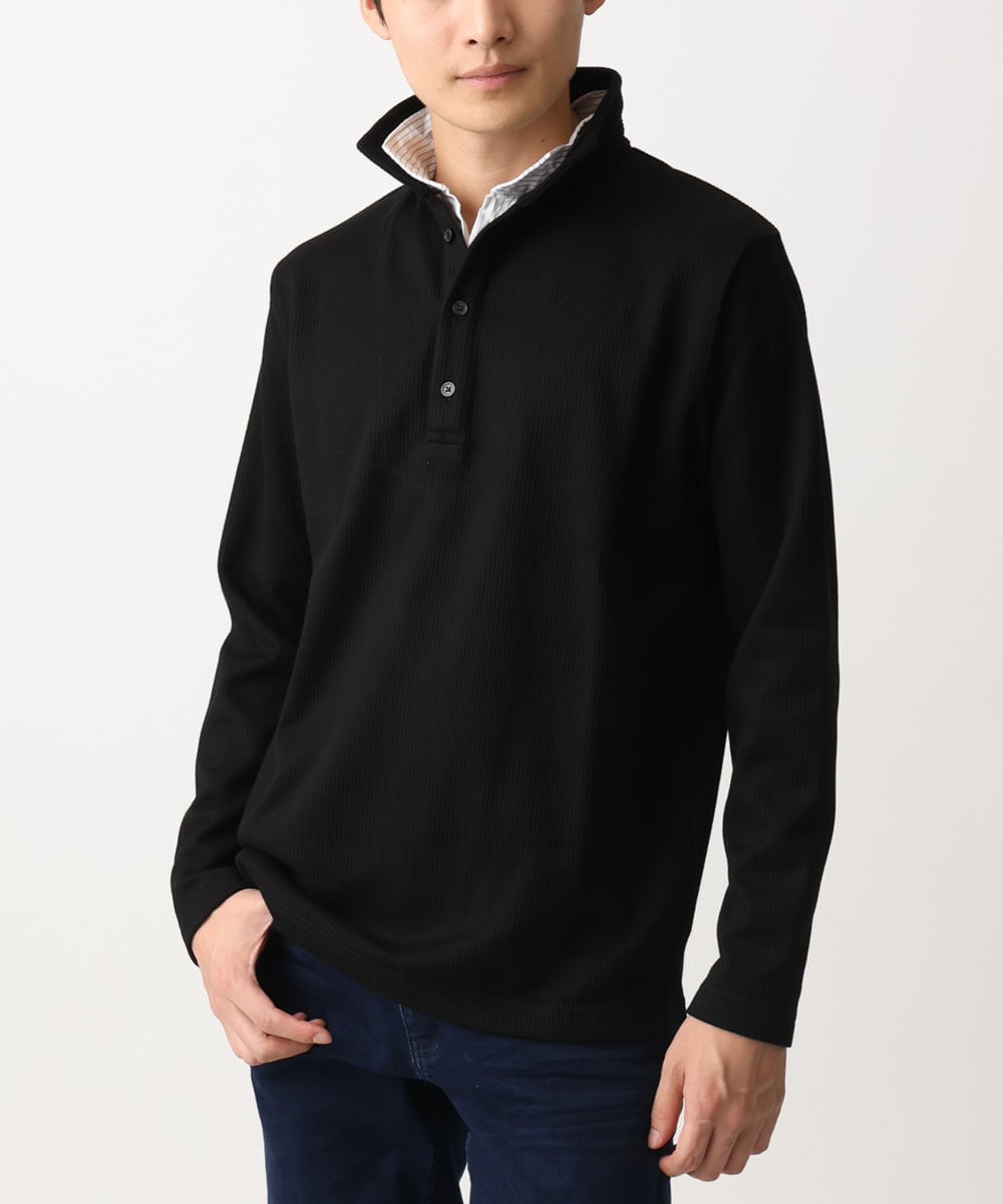 MKKAA69110 MK MICHEL KLEIN HOMME(MKミッシェルクランオム) 【残りわずか！/在庫限り】フェイクレイヤードカットソー/キモウハリヌキ ブラック