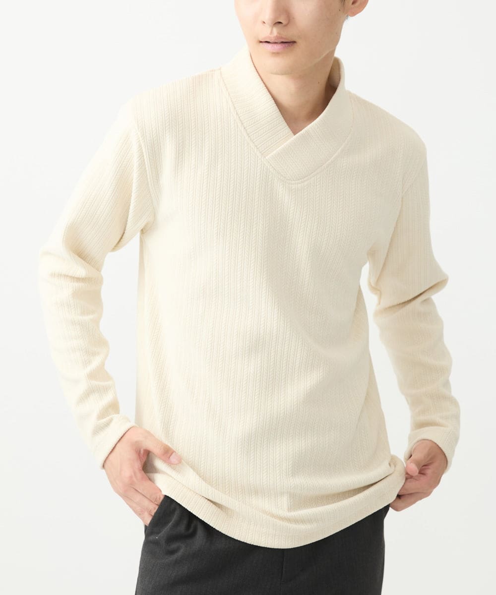MKKAC27099 MK MICHEL KLEIN HOMME(MKミッシェルクランオム) ショールカラーカットソー / モールケーブル アイボリー