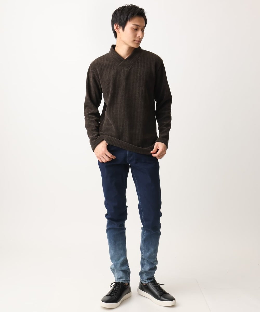 MKKAC27099 MK MICHEL KLEIN HOMME(MKミッシェルクランオム) ショールカラーカットソー / モールケーブル ブラウン
