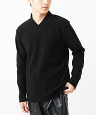 MKKAC27099 MK MICHEL KLEIN HOMME(MKミッシェルクランオム) ショールカラーカットソー / モールケーブル ブラック